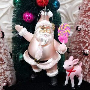 Pink Blown Glass Sugarcoat Santa Lollipop Christmas Ornament - Candyland